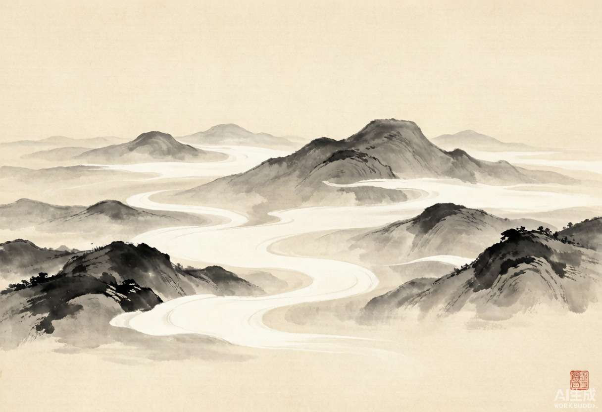 Chinese ink-wash mountains and clouds